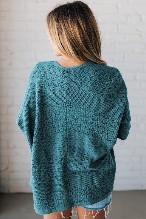 Mix Pattern Hollowed Knit Open Front Cardigan